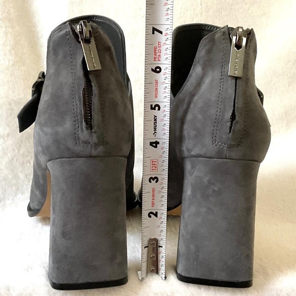 Gray Suede Sculpted Block Heel Booties | Pointed Toe | Buckle Detail Sz 10M - Picture 10 of 16